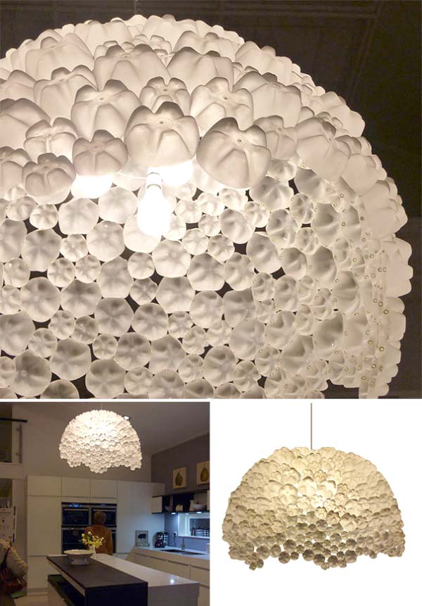 crea un lampadario decorativo con bottiglie di plastica