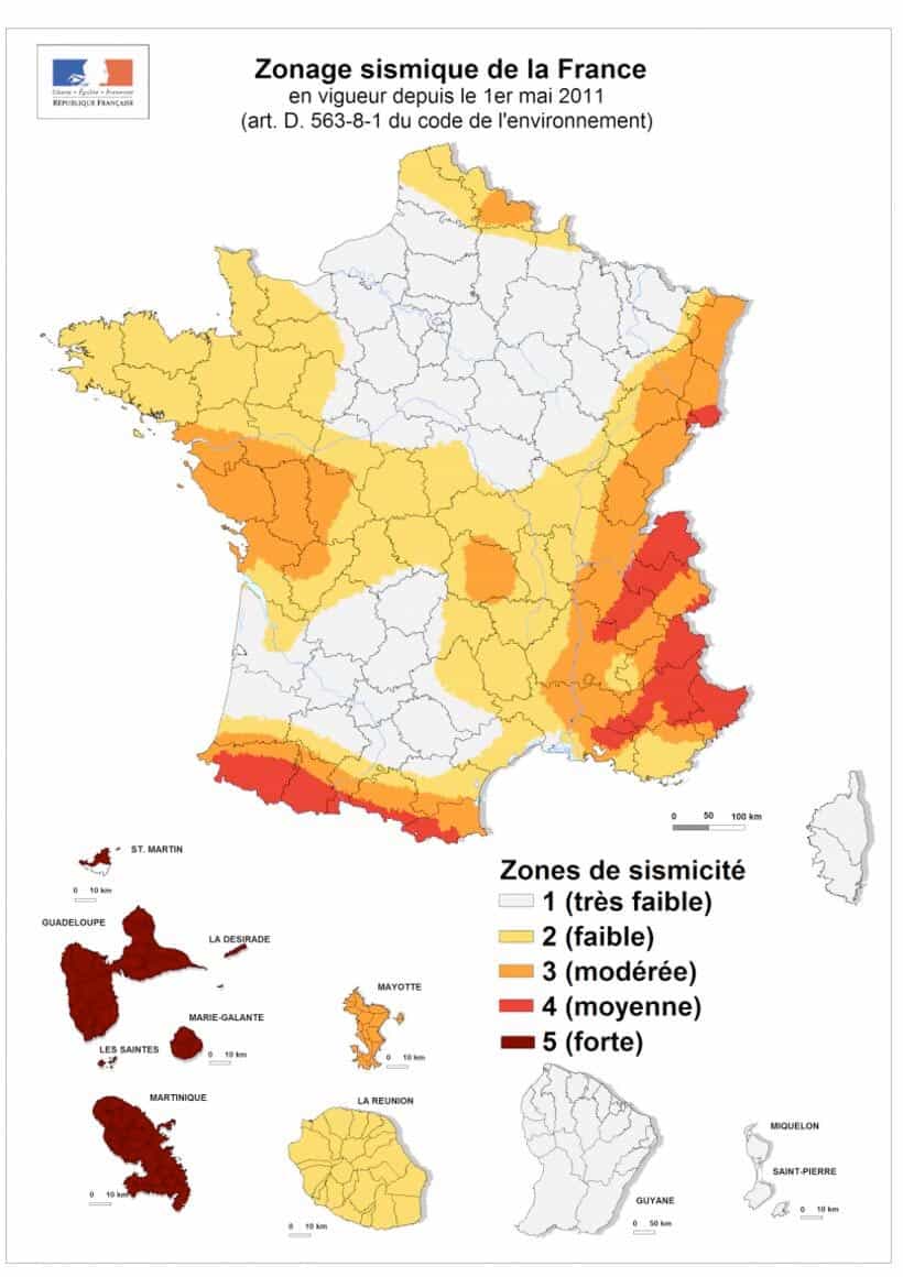 Zonage sismique de la France. Ministère de la Transition écologique /MEEM