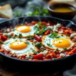 Vous n’avez jamais mangé des œufs et tomates aussi délicieux qu’avec cette shakshuka express savoureuse !